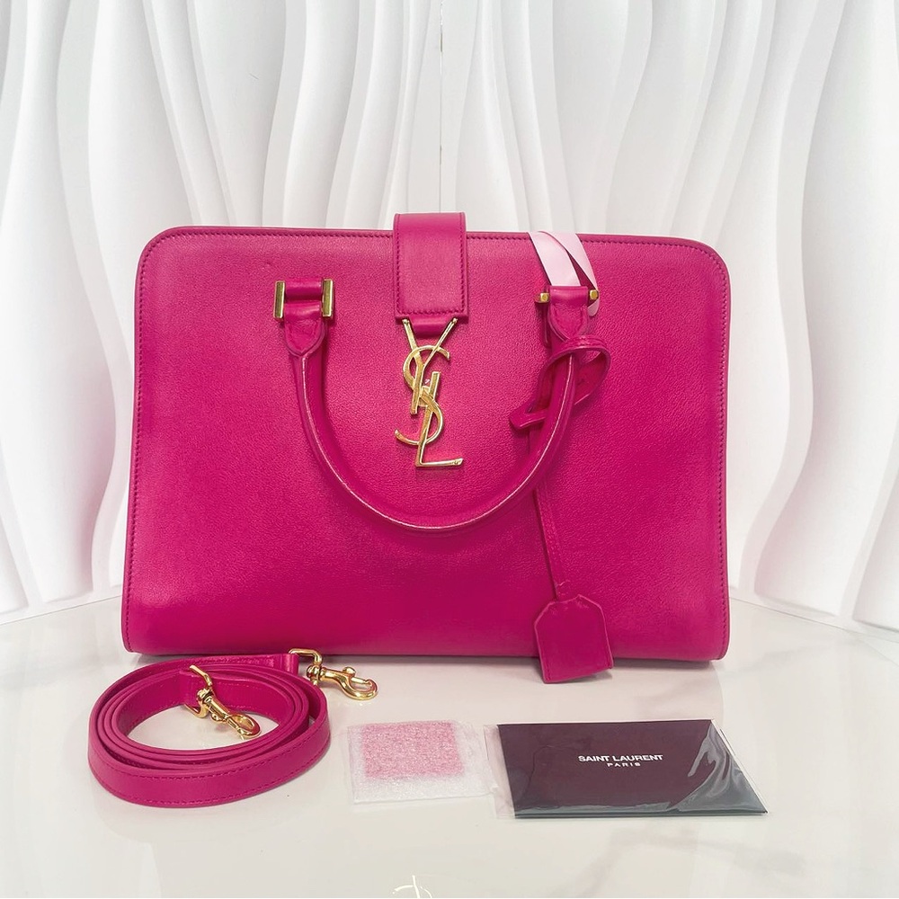 Saint Laurent Fuchsia Smooth Leather Monogram Cabas Bag